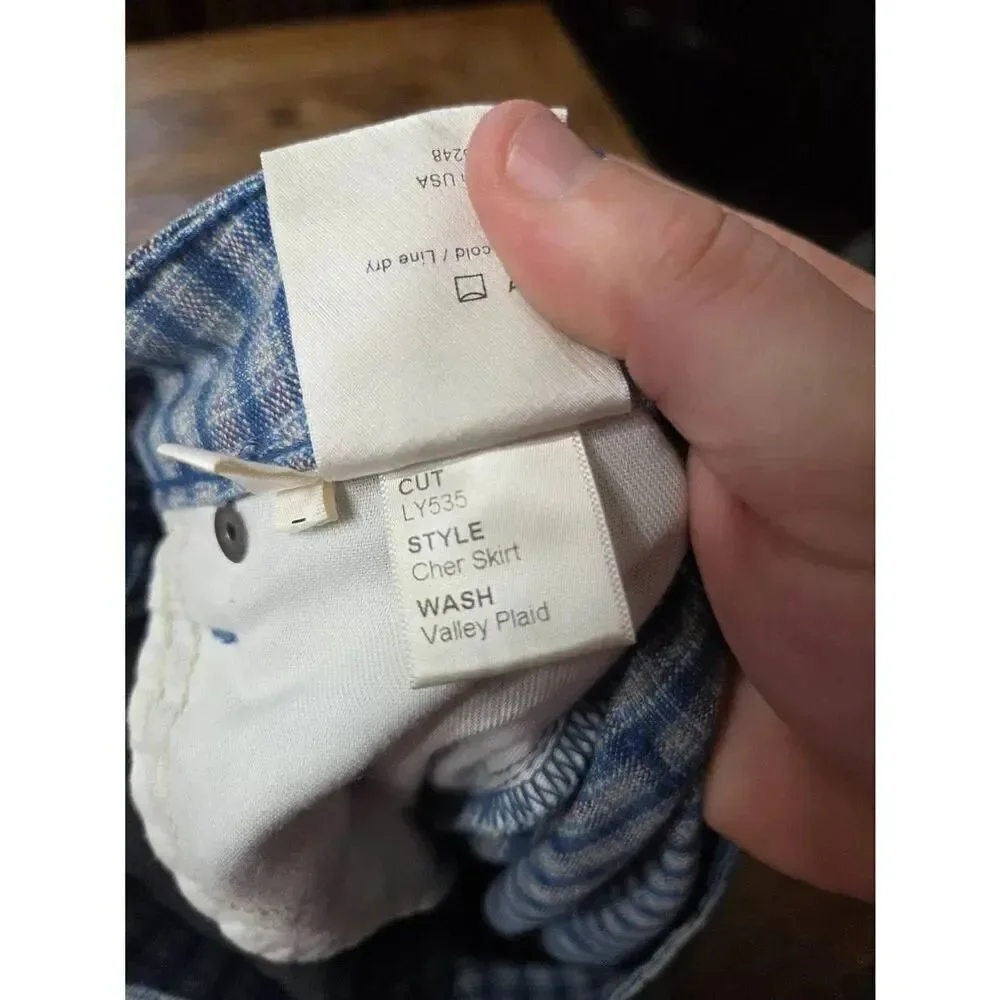 Reformation Cher mini Valley plaid denim skirt Sz 27